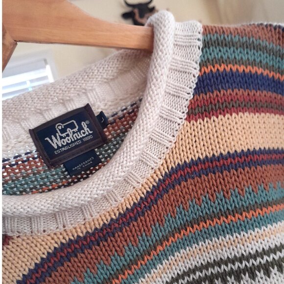 Vintage Oversized Heavy Knitted Aztec Print Woolrich Cotton Sweater Women's L - Picture 5 of 6